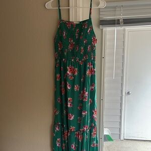 Emerald Green and Pink Floral Dress